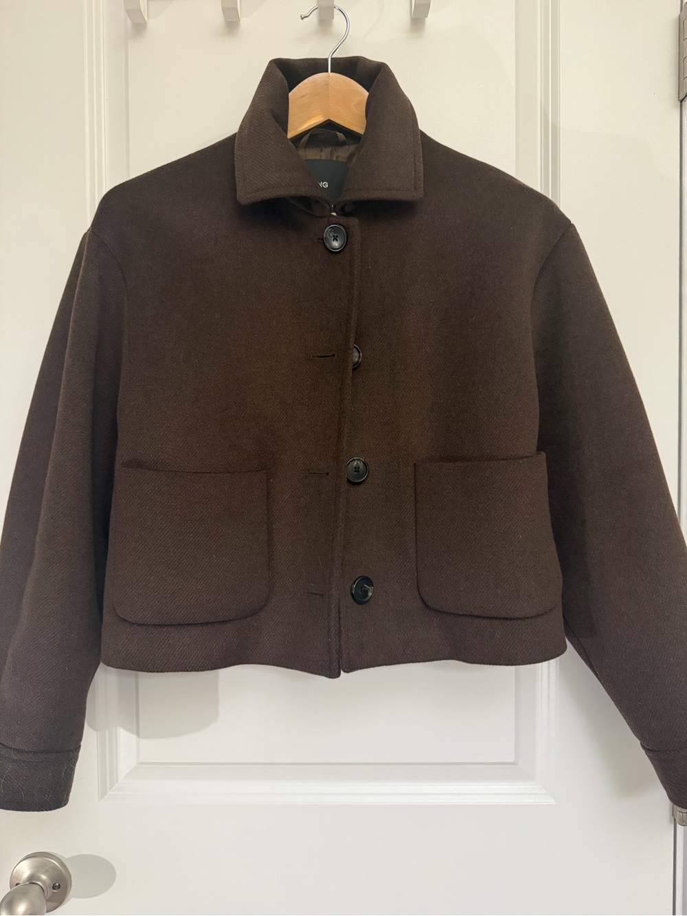 MANGO Wool Blend Jacket Brown XS Cropped Button Front - Picture 2 of 8